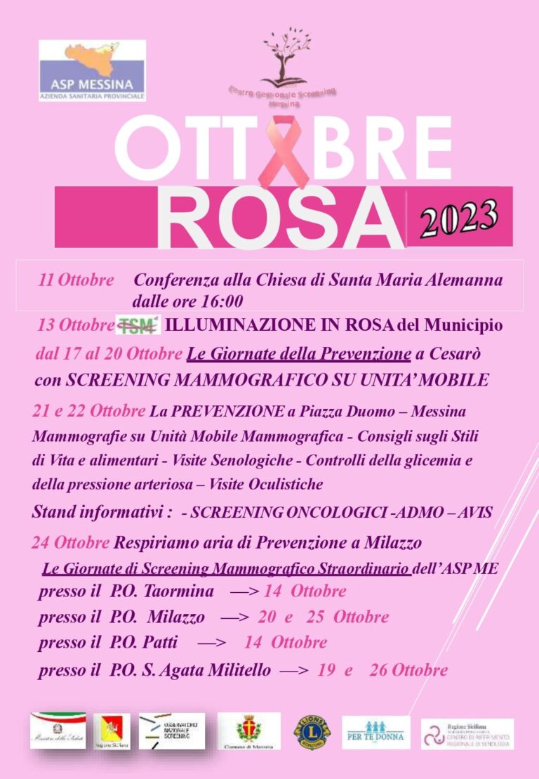 Sanità: mese dedicato cura e prevenzione del tumore al seno. Tutti gli appuntamenti in provincia di Messina