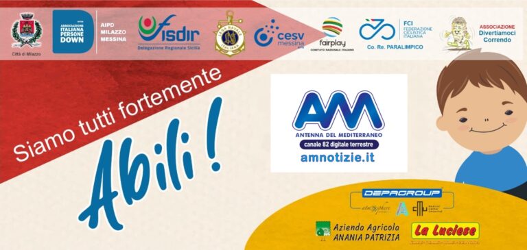 Milazzo: Venerdì 15 dicembre interessante convegno dal titolo “Siamo tutti fortemente Abili”. Organizzato dall’AIPD Milazzo-Messina con la partecipazione di Coach Bufacchi. Modererà l’incontro Francesco Anania