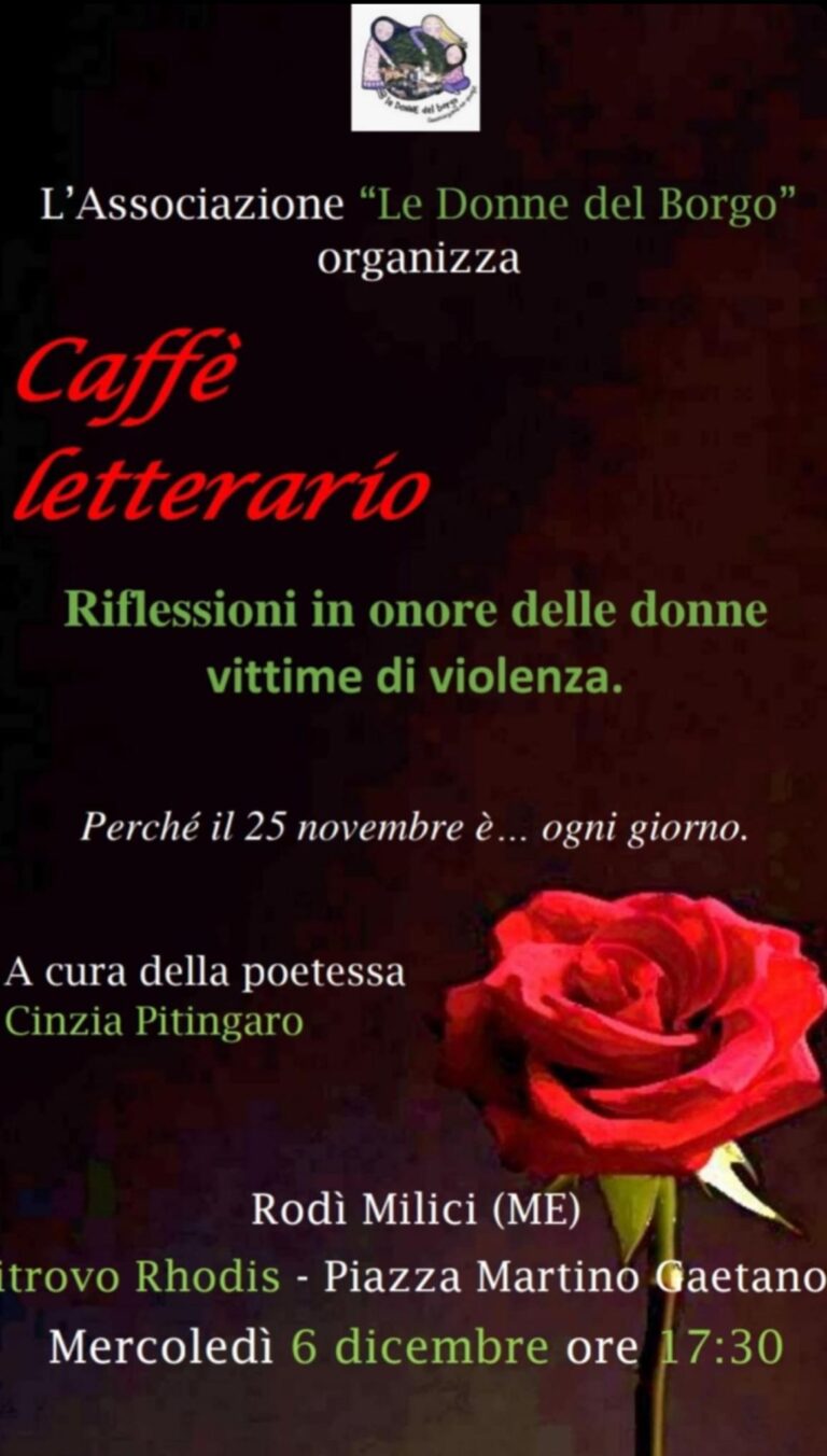 Rodì Milici, caffé letterario per parlare di violenza sulle donne. L’iniziativa di Donne del Borgo