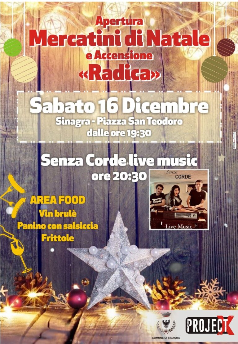 Sinagra – Dal 16 al 30 dicembre “Il mercatino di Natale” in Piazza San Teodoro