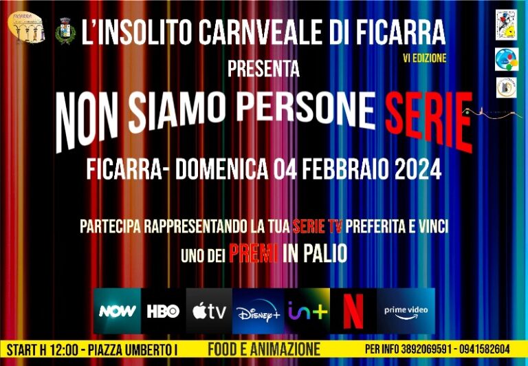 Ficarra: l'”Insolito Carnevale” all’insegna delle serie tv con lo slogan “A Ficarra non siamo persone serie”