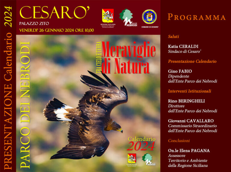 Cesarò, il 26 gennaio il Parco dei Nebrodi presenta il Calendario istituzionale 2024