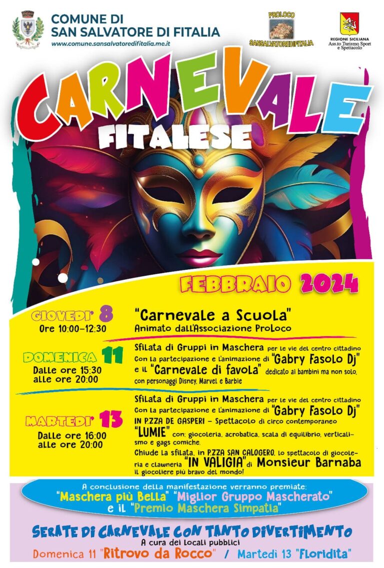 San Salvatore di Fitalia – Gli appuntamenti del Carnevale Fitalese