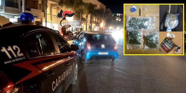 Controlli antidroga tra Milazzo, Pace del Mela e San Filippo: 3 arresti, sequestrata oltre 1 kg tra hashish e marijuana