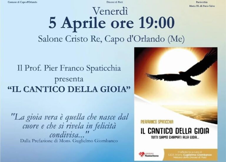 Capo d’Orlando: al Salone Cristo Re la presentazione del libro di Pier Franco Spaticchia “Il cantico della gioia”