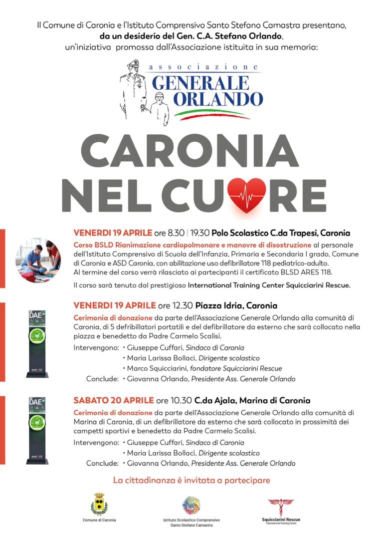 Caronia – Due comunità saranno cardio protette grazie alle iniziative in memoria del generale Stefano Orlando