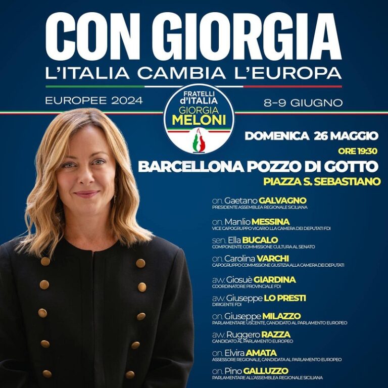 Barcellona Pozzo di Gotto: elezioni europee, incontro politico di Fratelli d’Italia