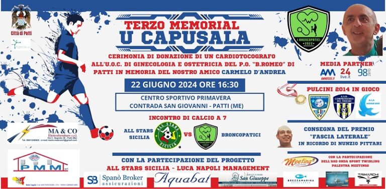 Patti: il 22 giugno al centro sportivo “Primavera” il III “Memorial U Capusala”