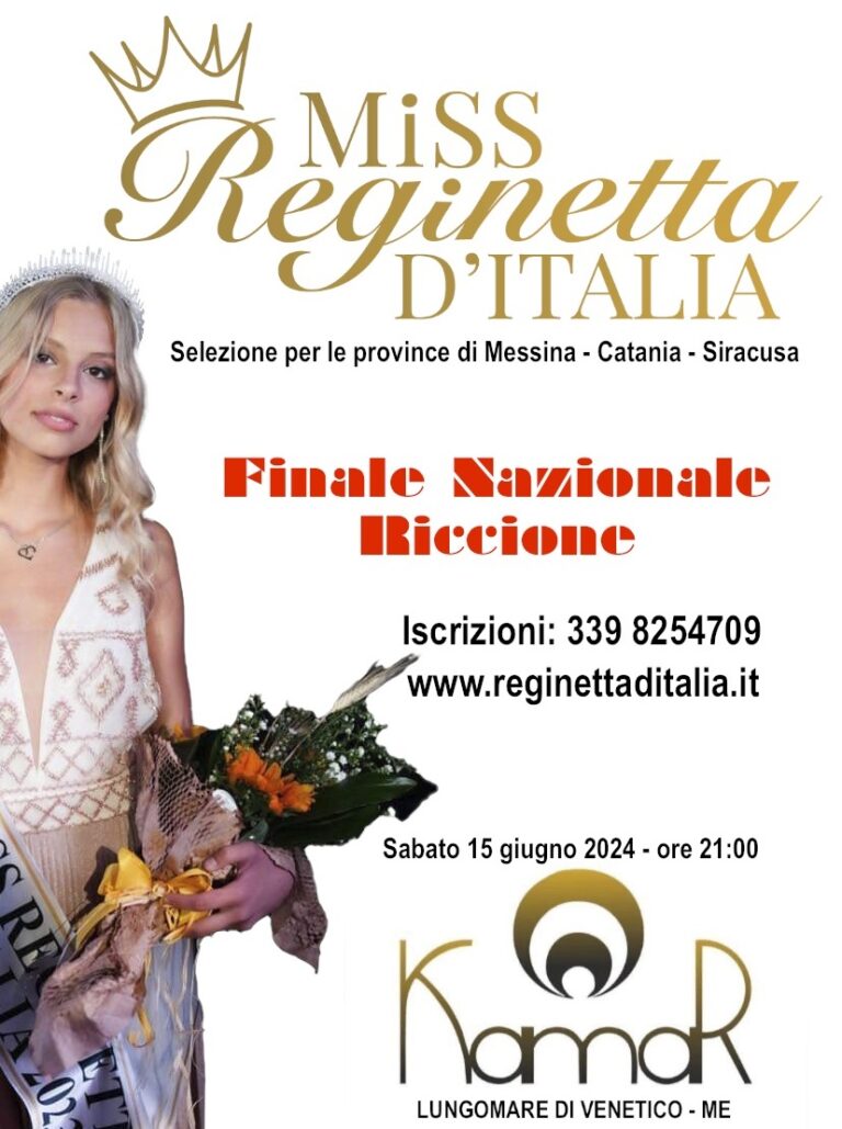 Venetico: Sabato 15 giugno selezione per Miss Reginetta d’Italia