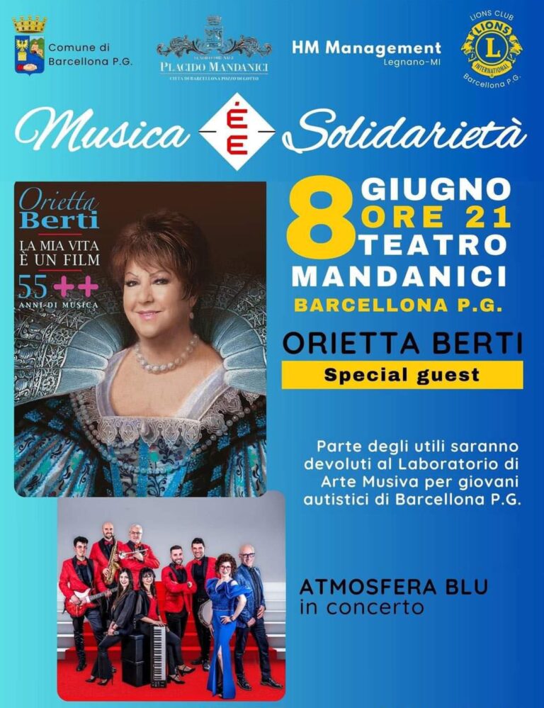 Barcellona Pozzo di Gotto: spettacolo e solidarietà al teatro Mandanici con gli “Atmosfera Blu” e Orietta Berti