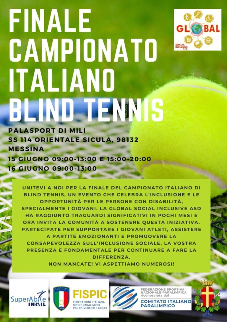 Messina: al PalaMili, sabato 15 e domenica 16 giugno, la finale del Campionato Italiano di Blind Tennis