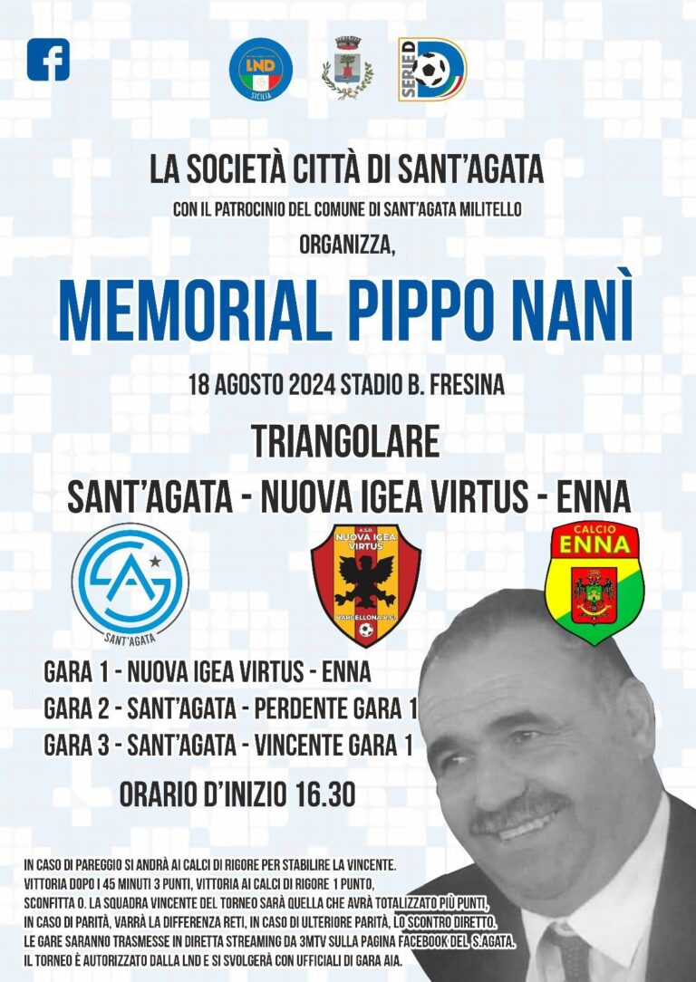 Sant’Agata Militello, il 18 agosto “Memorial in ricordo di Pippo Nanì”