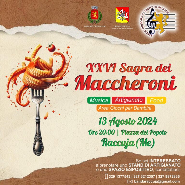 Raccuja – Domani appuntamento con la Sagra dei Maccheroni in Piazza del Popolo