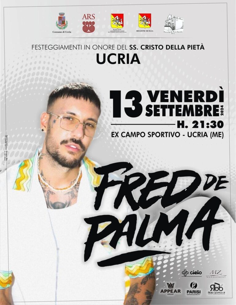 Ucria – Il 13 settembre il concerto di Fred De Palma per la festa del SS. Cristo della Pietà