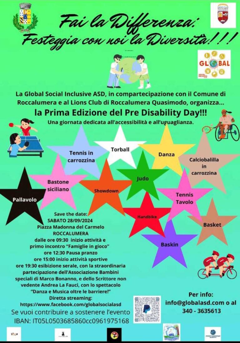 Roccalumera: presentata la prima edizione del Pre Disability Day – “Fai la differenza, Festeggia con noi la Diversità”.