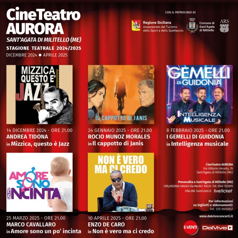 Sant’Agata Militello, si torna al cineteatro Aurora! Cinque spettacoli con grandi protagonisti