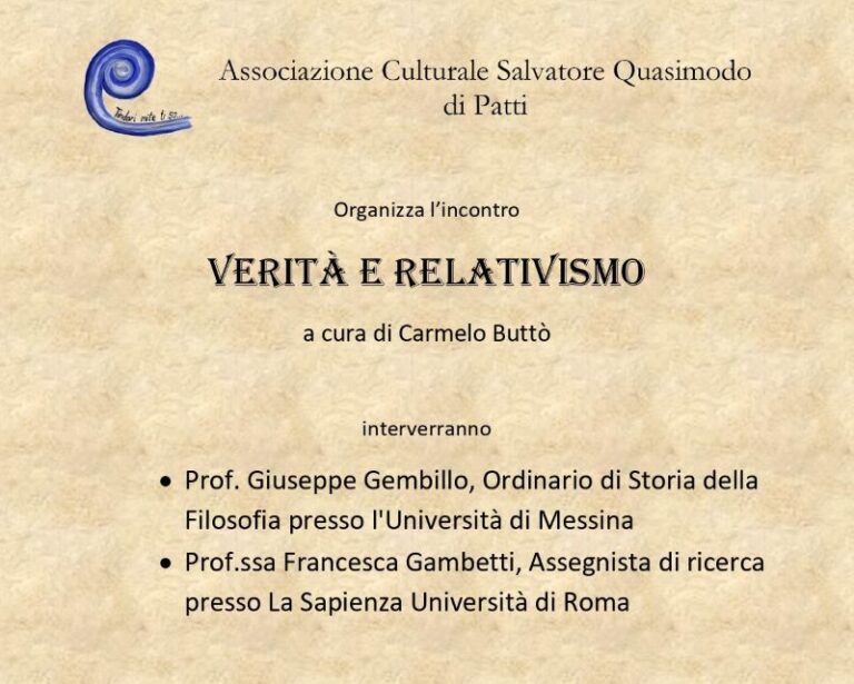 Patti, associazione “Salvatore Quasimodo”: incontro su “Verità e relativismo”