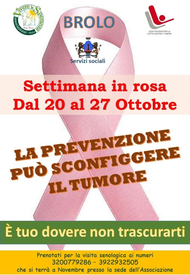 Dal 20 al 27 ottobre settimana della prevenzione a Brolo