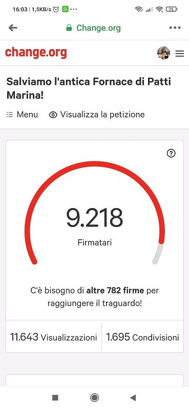 Firme al 10 febbraio 2021 sulla petizione on line Change.Org per salvare l'antica Fornace di Patti Marina