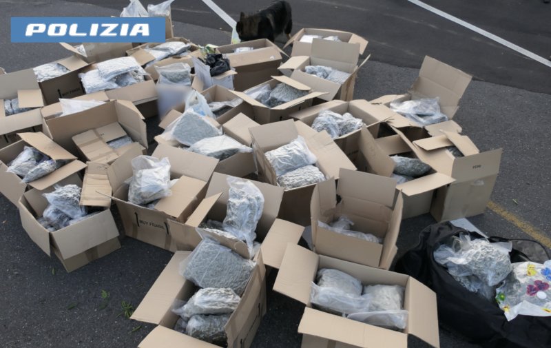 OPERAZIONE ANTIDROGA DELLA POLIZIA DI STATO, SEQUESTRATI CIRCA 250 KG DI MARJUANA E 34 KG DI HASHISH NASCOSTI IN UN CAMION TRA LA FRUTTA (3)