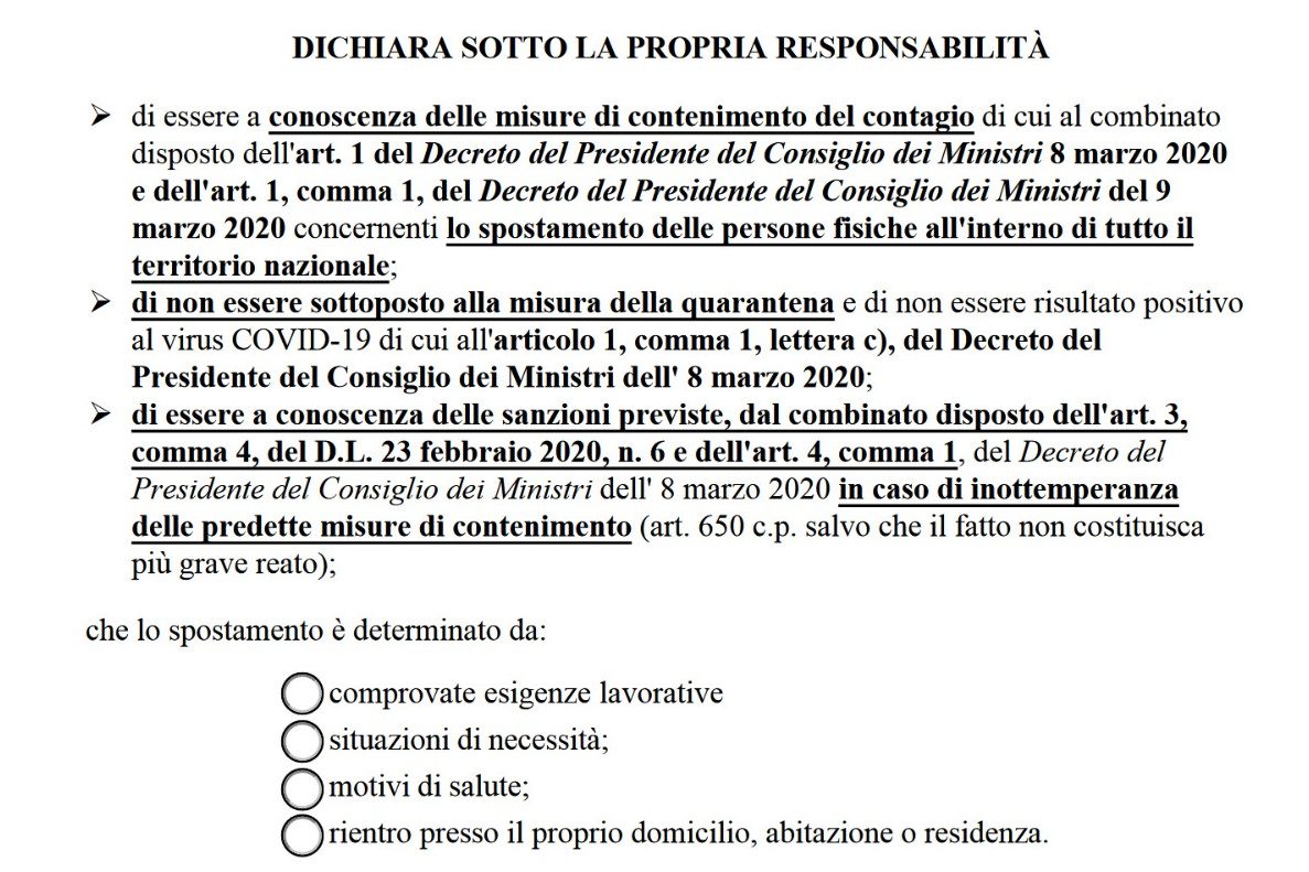 Coronavirus, Cambia L'autocertificazione. Ecco Il Nuovo Modulo